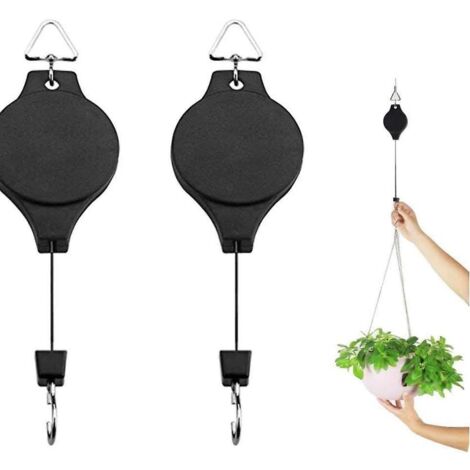 Ensemble de 2 systèmes de poulies de levage rétractables de type feu de circulation pour plantes, avec crochets de suspension réglables