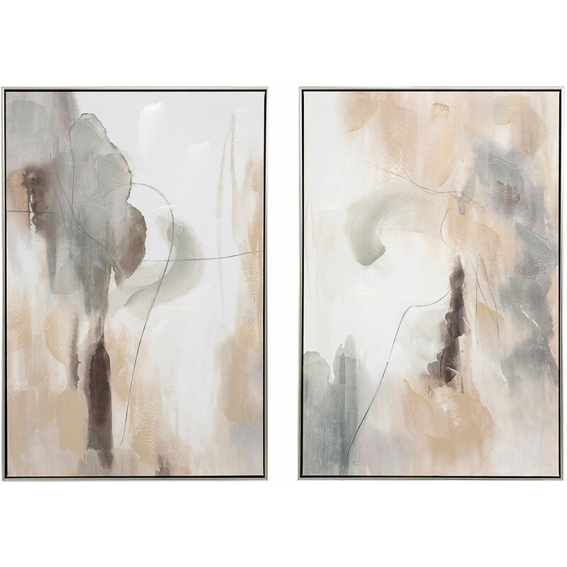 Ensemble de 2 tableaux peinture à l'huile sur toile, peinte avec cadre en bois noir - Longueur 120 x Profondeur 4 x Hauteur 90 cm