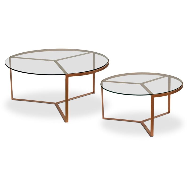 Cotecosy - Ensemble de 2 tables basse Totem Verre et Métal Cuivré