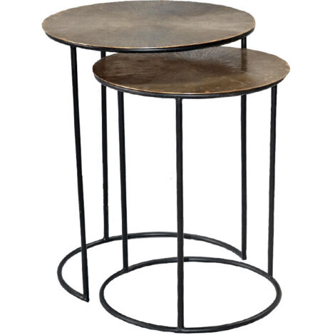 Ensemble de 2 tables basses aluminium doré noir 59x46cm