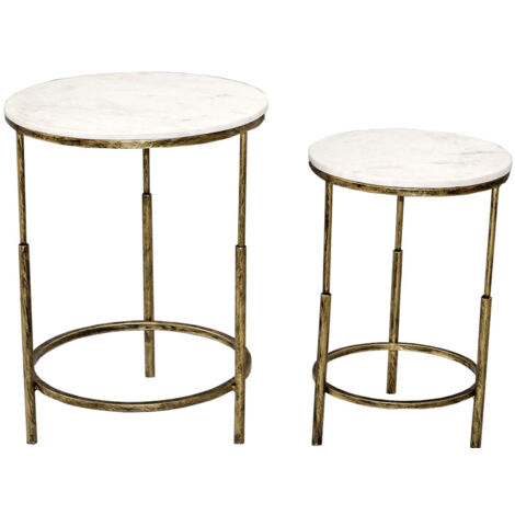 Ensemble de 2 tables basses doré vieilli marbre blanc 46x61cm