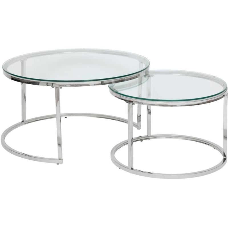 Atmosphera - Ensemble de 2 tables basses gigognes en verre et inox kneo