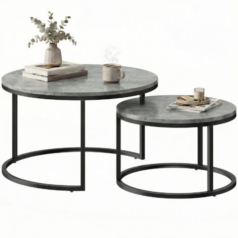 Ensemble de 2 tables basses modernes empilables avec structure en métal, pour salon, chambre, bureau, gris