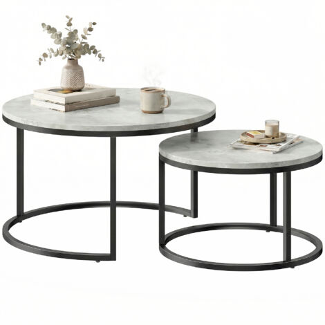 Ensemble de 2 tables basses modernes empilables avec structure en métal, pour salon, chambre, bureau, gris