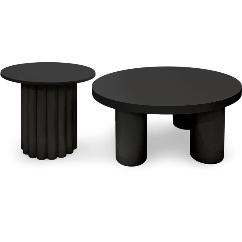 Ensemble de 2 tables basses rondes avec piètement style colonne Storia Noir