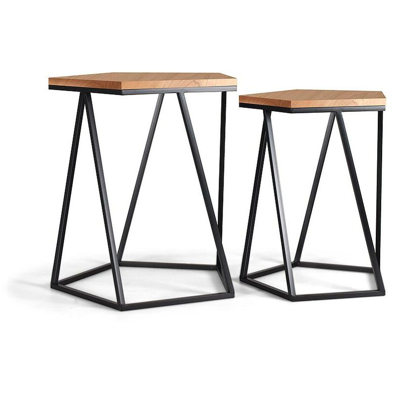 Frankystar - Lot de 2 tables basses Tables basses Geometric Design bois de cèdre fer forgé fer forgé salon industriel moderne