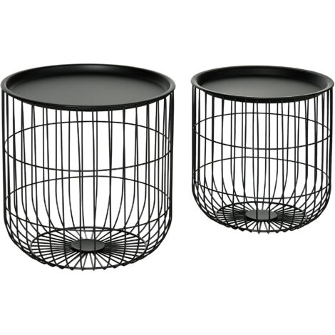 Ensemble de 2 tables d'appoint de style scandinave, avec espace de rangement, empilables, noires