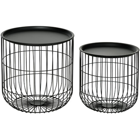 Ensemble de 2 tables d'appoint de style scandinave, avec espace de rangement, empilables, noires