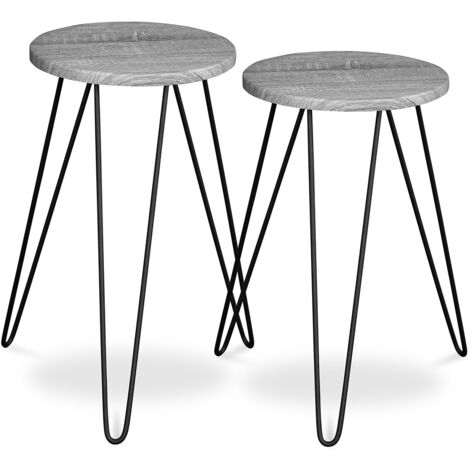 Ensemble de 2 tables d'appoint - Design industriel - Bois et métal - Hairpin Gris