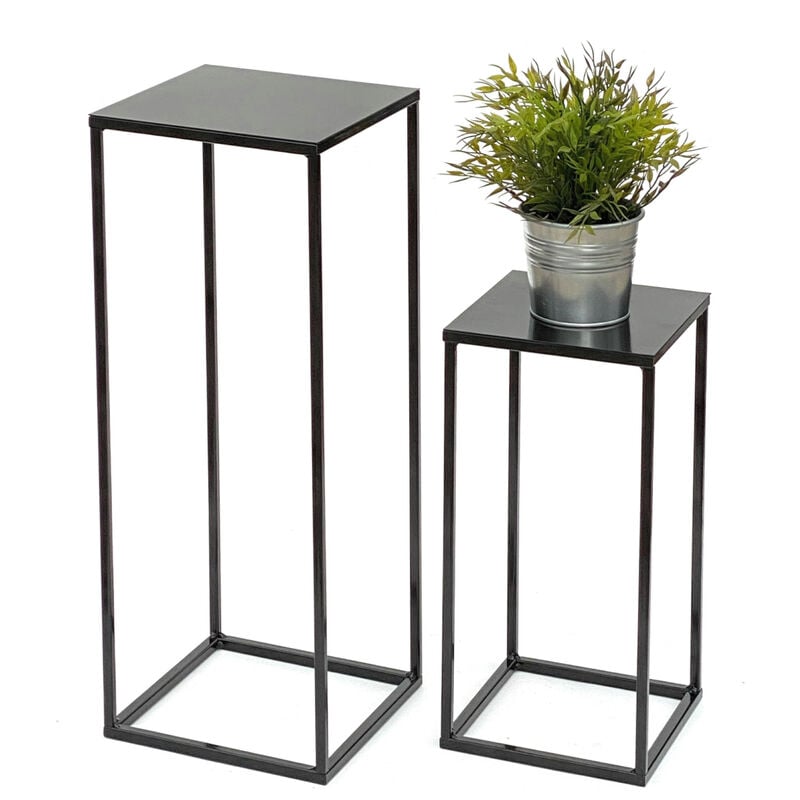 Dandibo - Ensemble de 2 tables d'appoint en métal noir de forme carrée, modèle 434, tables d'appoint modernes pour fleurs, colonnes de fleurs,