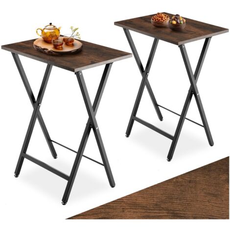 Ensemble de 2 tables d’appoint pliables pieds réglables bois foncé