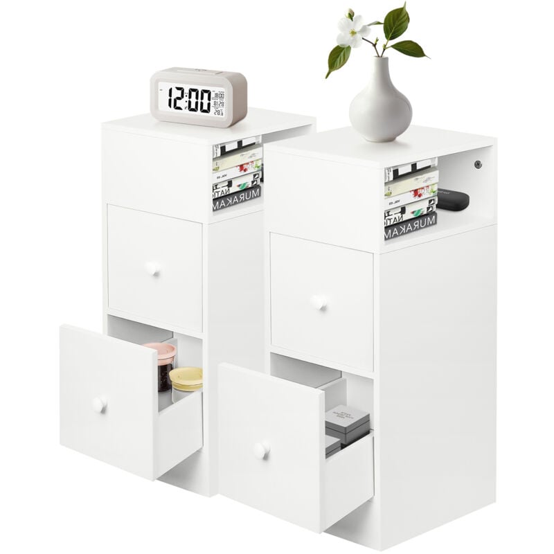 Ensemble de 2 tables de chevet avec 2 tiroirs, commode, organiseur avec deux commodes, blanc
