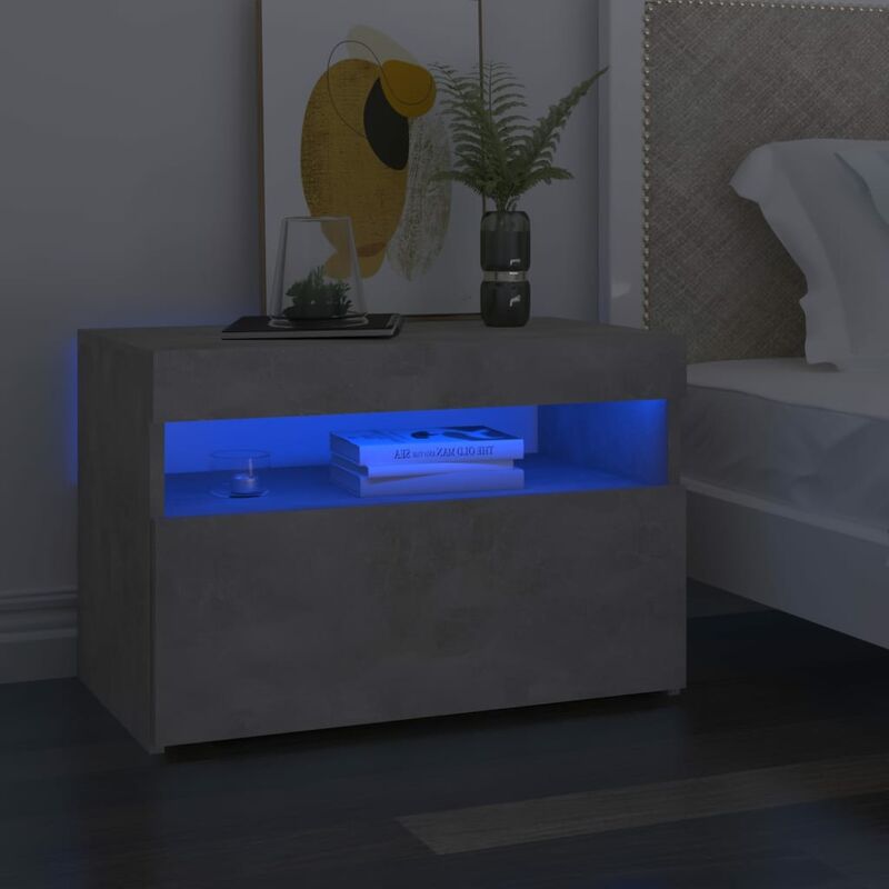 Ensemble de 2 tables de chevet avec design unique avec led avec porte inclinable différentes couleurs Couleur : Béton