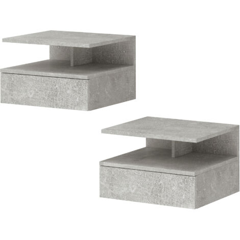 Ensemble de 2 tables de chevet suspendues avec tiroir et étagère ouverte, 35 x 32 x 22,5 cm, gris ciment