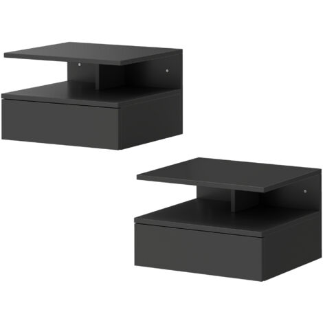 Ensemble de 2 tables de chevet suspendues avec tiroir et étagère ouverte, 35 x 32 x 22,5 cm, noires