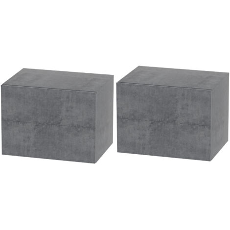 Ensemble de 2 tables de chevet suspendues modernes et peu encombrantes avec 2 tiroirs, 40 x 29 x 30 cm, gris ciment