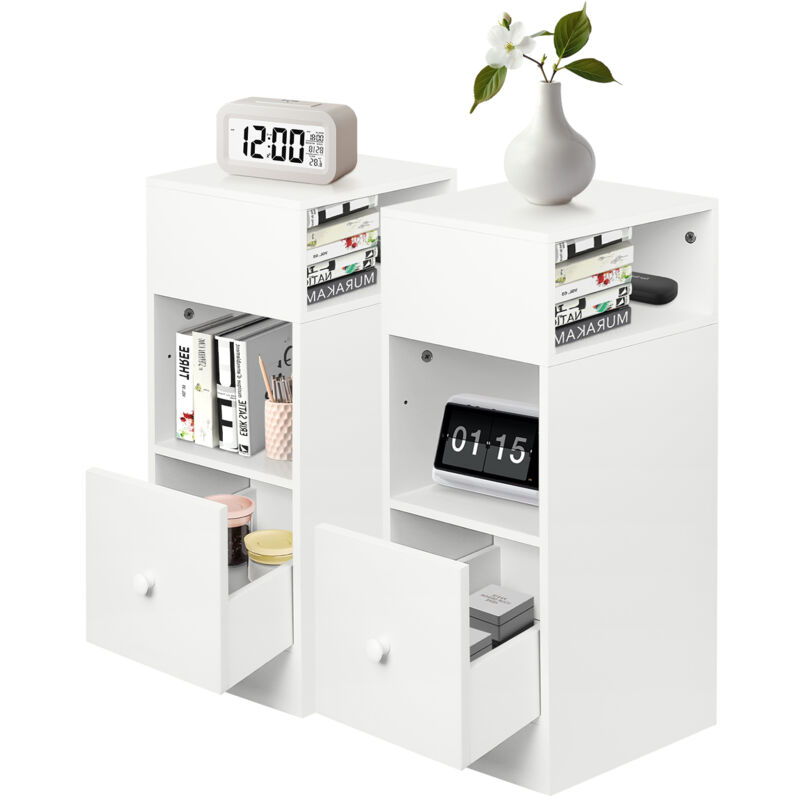 Ensemble de 2 tables de chevet, tables de nuit, tables d'appoint, tables de chevet, tables de canapé, bois, 25x30x66cm, blanc