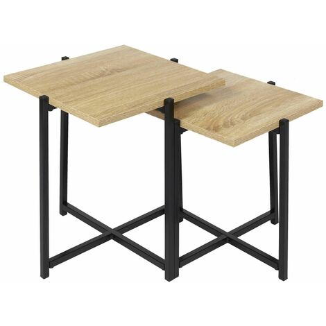 Ensemble de 2 tables gigognes en bois et métal KALO