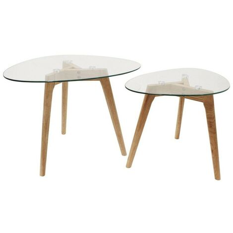 Ensemble de 2 tables gigognes en verre trempé Galet