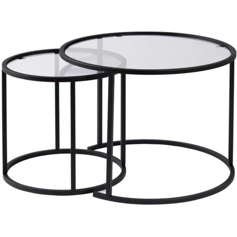 Asir Group Llc - Ensemble de 2 tables gigognes rondes en métal et verre Aurum