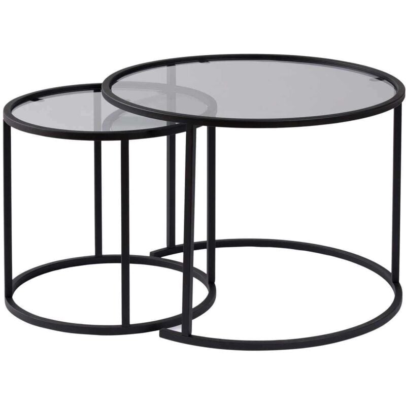 Asir Group Llc - Ensemble de 2 tables gigognes rondes en métal et verre Aurum
