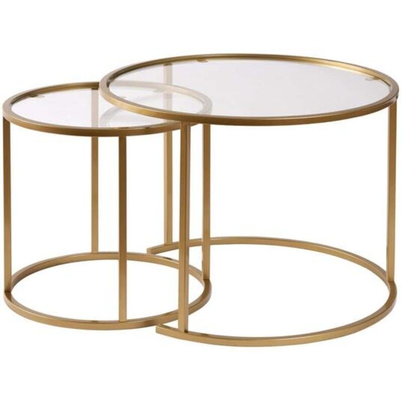 Asir Group Llc - Ensemble de 2 tables gigognes rondes en métal et verre Aurum