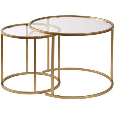 Ensemble de 2 tables gigognes rondes en métal et verre Aurum