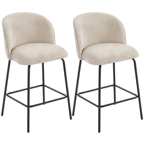 Ensemble de 2 tabourets de bar avec dossier et repose-pieds,chaises rembourrées avec pieds en acier pour l’îlot de cuisine,la salle à manger,beige