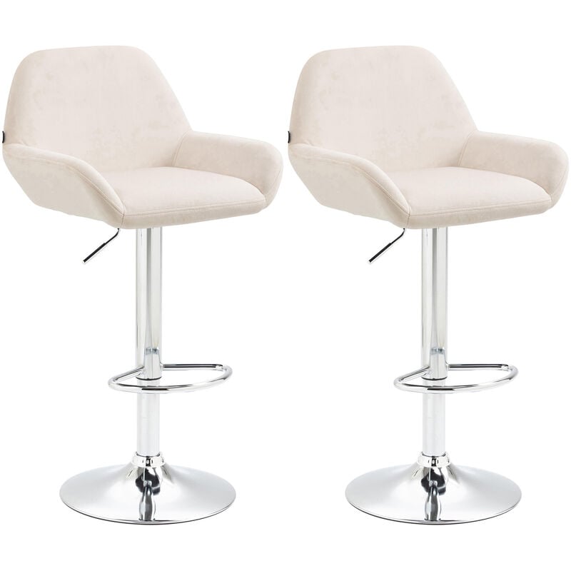 CLP - Ensemble de 2 tabourets de bar Braga dans la crème en velours, métal dans un look chromé