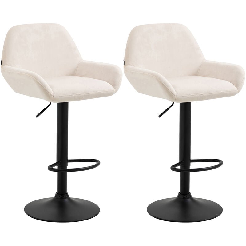 CLP - Ensemble de 2 tabourets de bar Braga en crème en velours, en métal noir mat