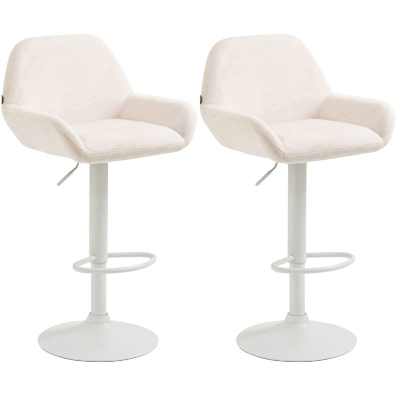 CLP - Ensemble de 2 tabourets de bar Braga en crème en velours, métal blanc opaque