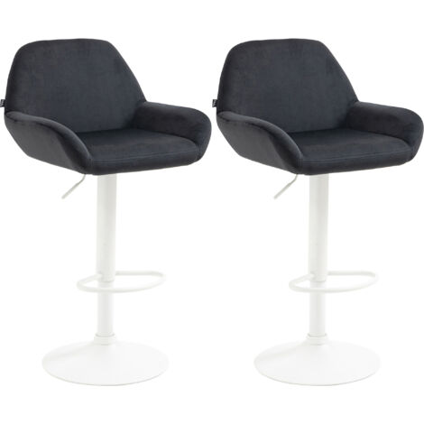 Ensemble de 2 tabourets de bar Braga en velours noir, métal blanc opaque
