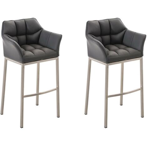Ensemble de 2 tabourets de bar Damaso en similicuir avec piétement en métal Gris Acier inoxydable