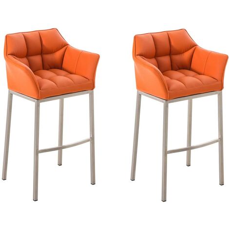 Ensemble de 2 tabourets de bar Damaso en similicuir avec piétement en métal Orange Acier inoxydable