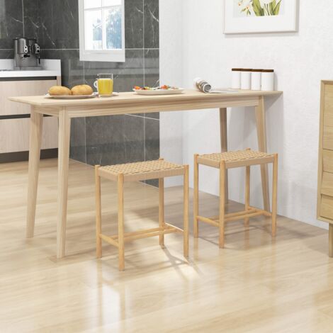 Ensemble de 2 Tabourets de Bar de 45 cm Cadre en Bois de Caoutchouc et Siège en Papier Tissé Tabouret sans Dossier Naturel DESIGN IN