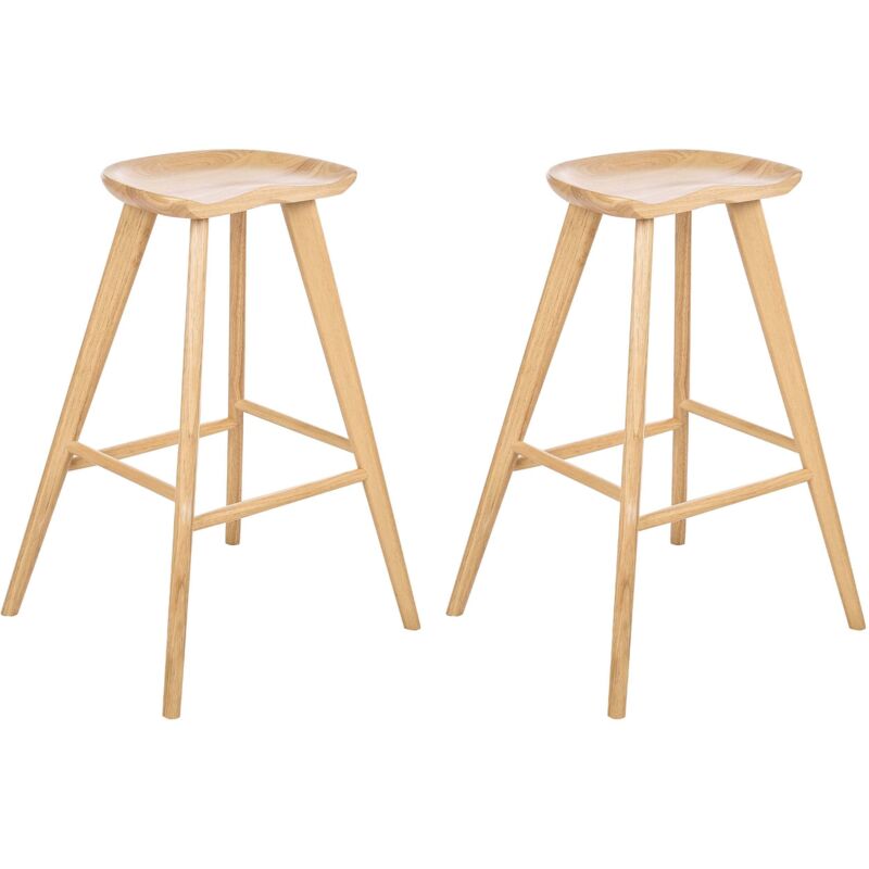 Ensemble de 2 Tabourets de Bar en Bois d'Hévéa Style Rétro Cuisine Salle à Manger Marron Clair Cando