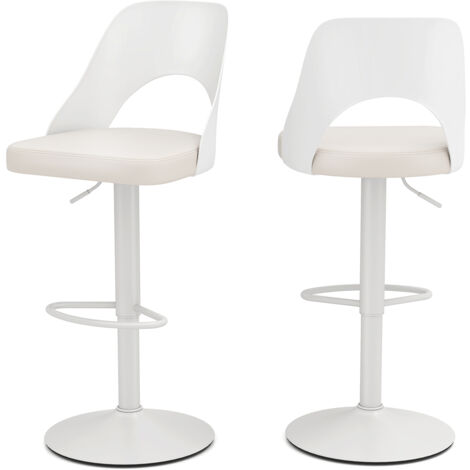 Ensemble de 2 Tabourets de Bar Ergonomiques de Hauteur Comptoir avec Siège Élargi,Repose-Pieds,Chaises de Bar Pivotantes Réglables, Blanc