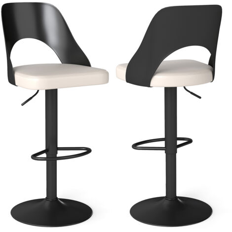 Ensemble de 2 Tabourets de Bar Ergonomiques de Hauteur Comptoir avec Siège Élargi,Repose-Pieds,Chaises de Bar Pivotantes Réglables, Noir+Blanc