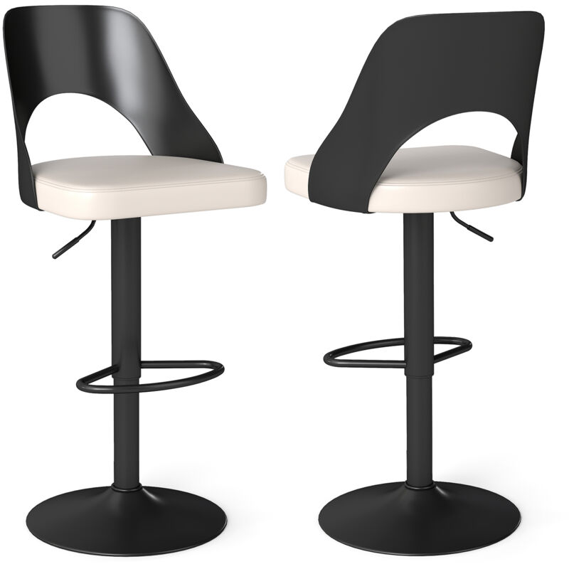 Ensemble de 2 Tabourets de Bar Ergonomiques de Hauteur Comptoir avec Siège Élargi,Repose-Pieds,Chaises de Bar Pivotantes Réglables, Noir+Blanc Ensemble de 2 Tabourets de Bar Ergonomiques de Hauteur Comptoir avec Siège Élargi,Repose-Pieds,Chaises de Bar Pivotantes Réglables, Noir+Blanc