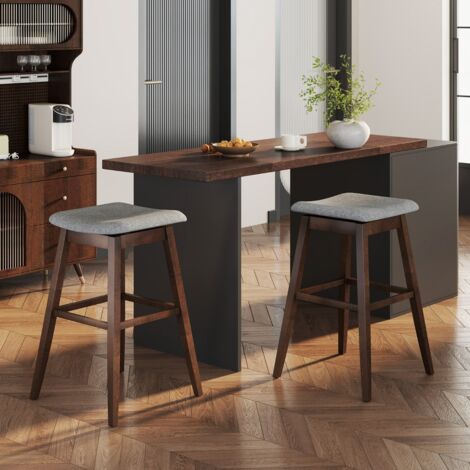 Ensemble de 2 Tabourets de Bar Pivotants Chaises de Bar avec Assise Rembourrée Profilée Repose-pieds et Pieds en Bois d'Hévéa Marron