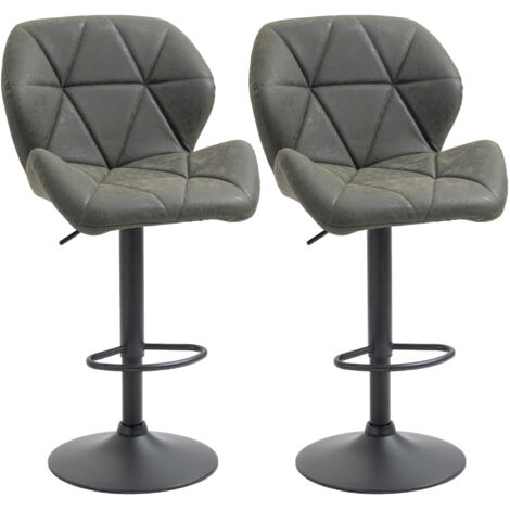 Ensemble de 2 tabourets de bar réglables, base métallique et siège faux cuir, avec dossier et repose-pieds, 51,5x57,5x93-114,5 cm, vert militaire