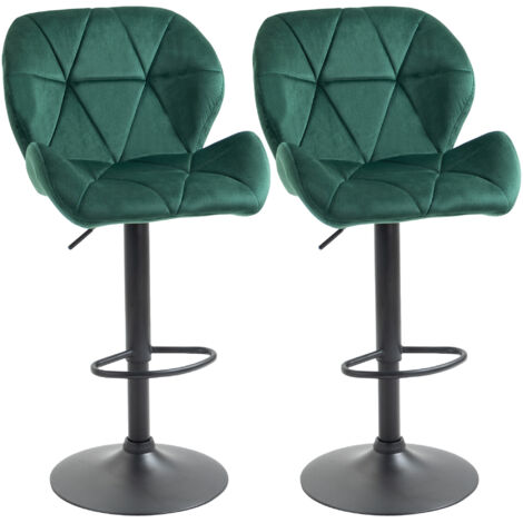 Ensemble de 2 tabourets de bar réglables, base métallique et siège velours, modernes avec dossier et repose-pieds, 46x48x83-104 cm, vert
