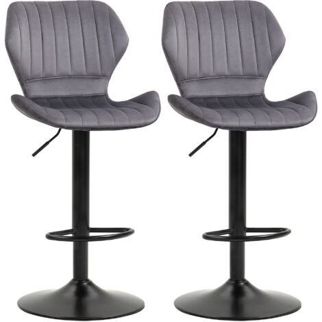 Ensemble de 2 tabourets de bar réglables, siège ergonomique, velours et effet métal, pour intérieur design, dimensions 47x51,5x92-114 cm, couleur gris