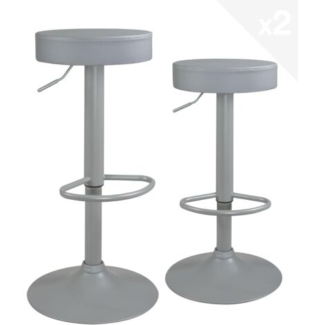 Ensemble de 2 tabourets de bar ronds en similicuir sans dossier, hauteur réglable, repose-pieds, pivotants à 360°, pieds chromés YO (noir)