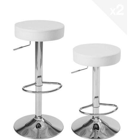 Ensemble de 2 tabourets de bar ronds en similicuir sans dossier, hauteur réglable, repose-pieds, pivotants à 360°, pieds chromés YO (noir)