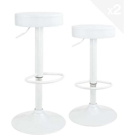 Ensemble de 2 tabourets de bar ronds en similicuir sans dossier, hauteur réglable, repose-pieds, pivotants à 360°, pieds chromés YO (noir)