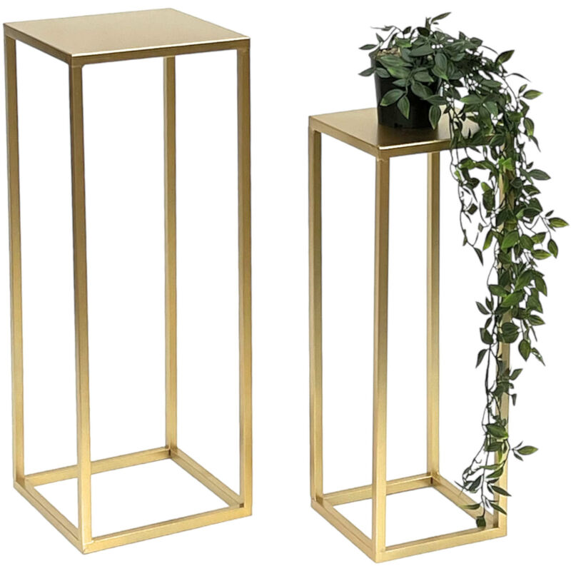 DanDiBo Tabouret de fleur Métal Or Angulaire Support de fleur Table d'appoint 96506 Lot de 2 Colonnes de fleurs Moderne Support de plante Tabouret de
