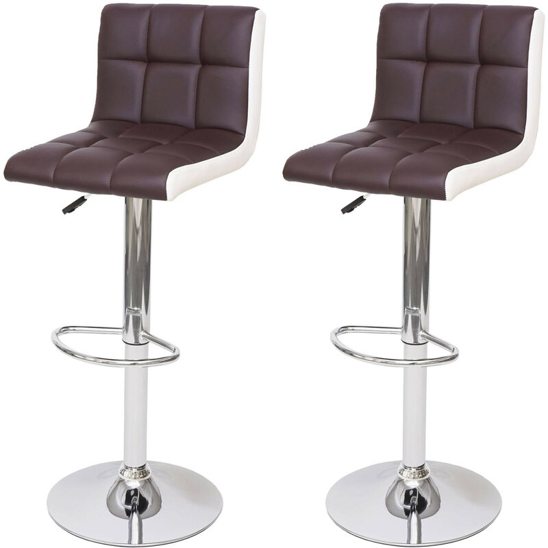 Mendler - 2x Tabouret de bar HWC-G87, chaise bar/comptoir, réglable en hauteur - similicuir marron-blanc, pied chromé