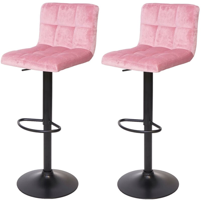 Mendler - 2x Tabouret de bar HWC-G87, chaise bar/comptoir, réglable en hauteur - velours rose, pied noir