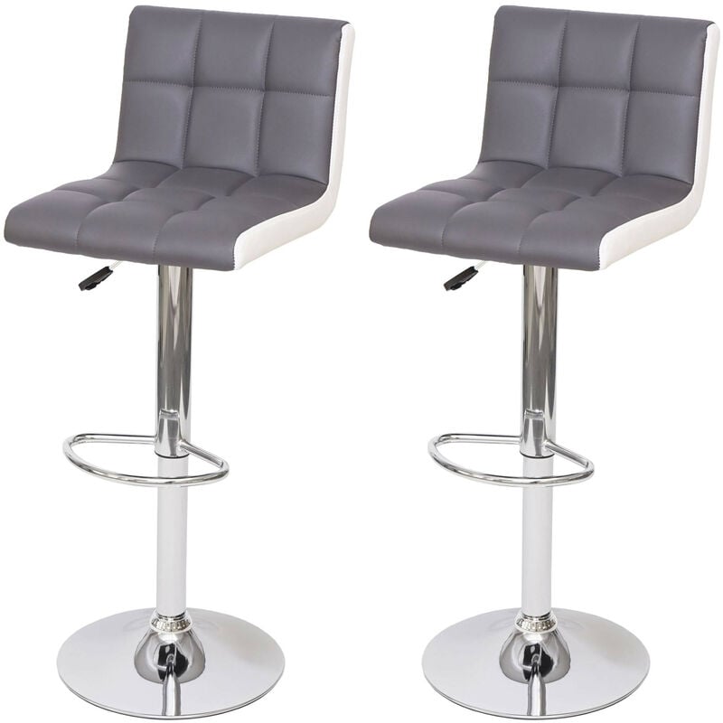 Mendler - 2x Tabouret de bar HWC-G87, chaise bar/comptoir, réglable en hauteur - similicuir gris-blanc, pied chromé